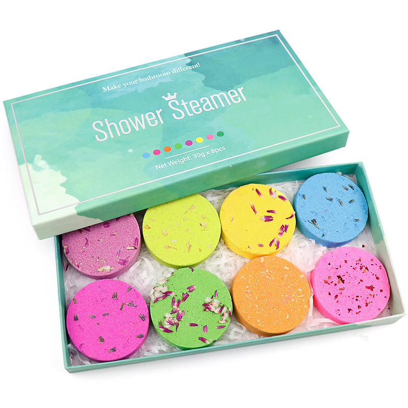 Wholesale Shower Relax Lavender Rose Shower Steamers Box Set 8PCS Mix Mint Eucalyptus Lemon Essential Oil Shower Steamer Tablets