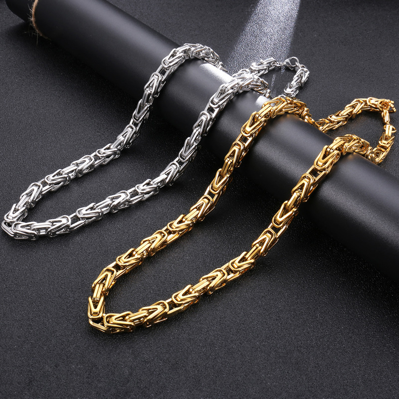 Beiyan Rock and Roll Hip Hop Stainless Steel 18K Gold Plating Byzantine Byzantium Monarch Emperor Chain Necklace Set