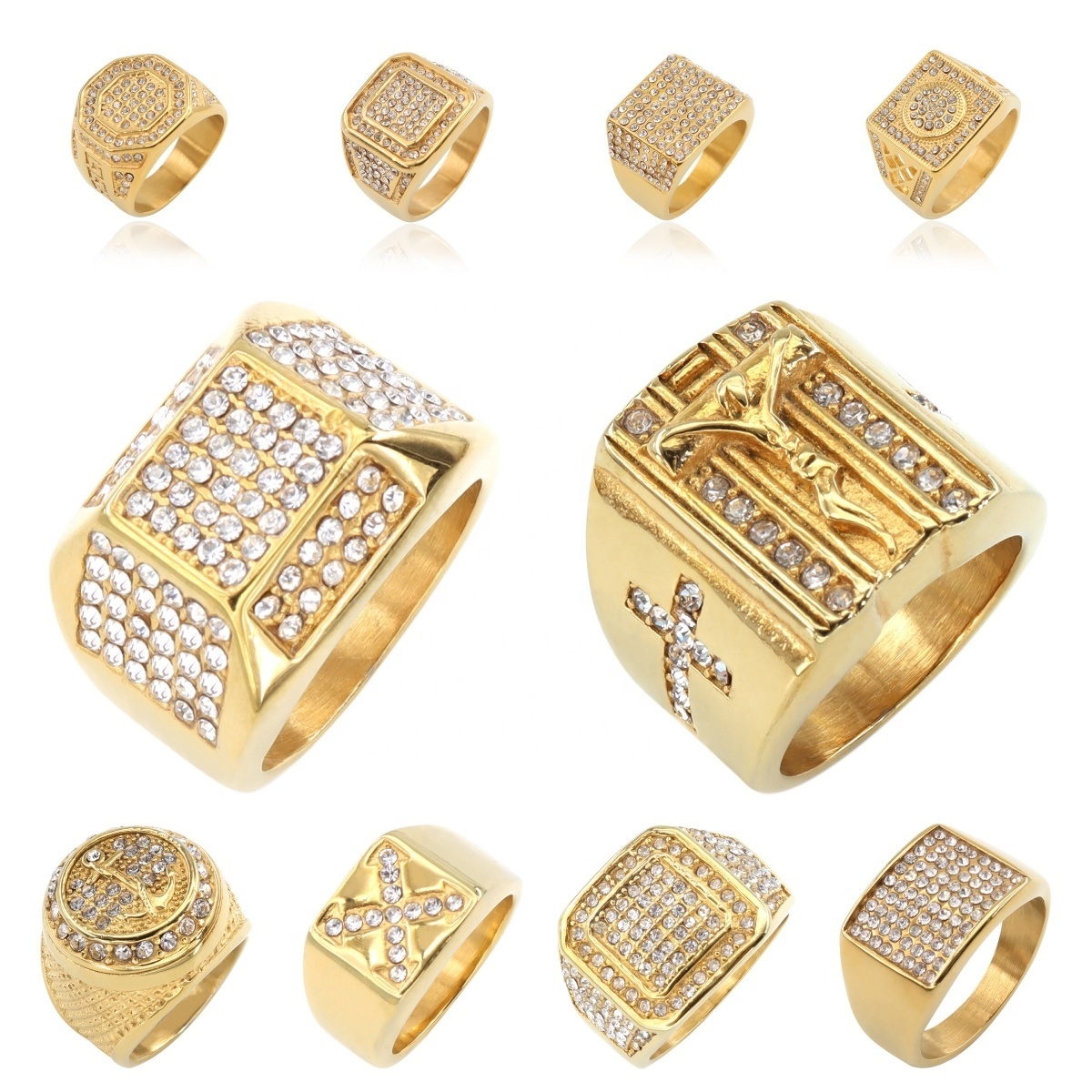 Stainless Steel 18k Gold Jewelry New Trending Men's Ring 18K Gold Plated Zircon Ring Classic Wedding Gift Blingbling Ring