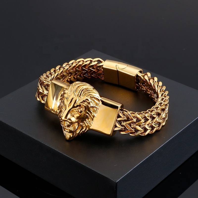 New Trending Men's Retro Lion Head Bracelet 18K Gold Plating Custom 316L Stainless Steel Titanium Steel Bracelet Fashion Jewelry