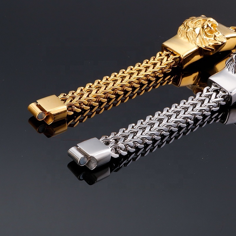 New Trending Men's Retro Lion Head Bracelet 18K Gold Plating Custom 316L Stainless Steel Titanium Steel Bracelet Fashion Jewelry