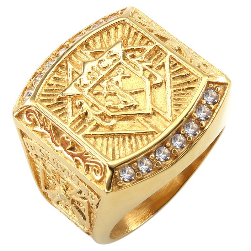 Stainless Steel 18K Gold Ring Religious Jesus Letter Eagle Cross Wedding Ring Women's Thick Crystal Diamond Ring