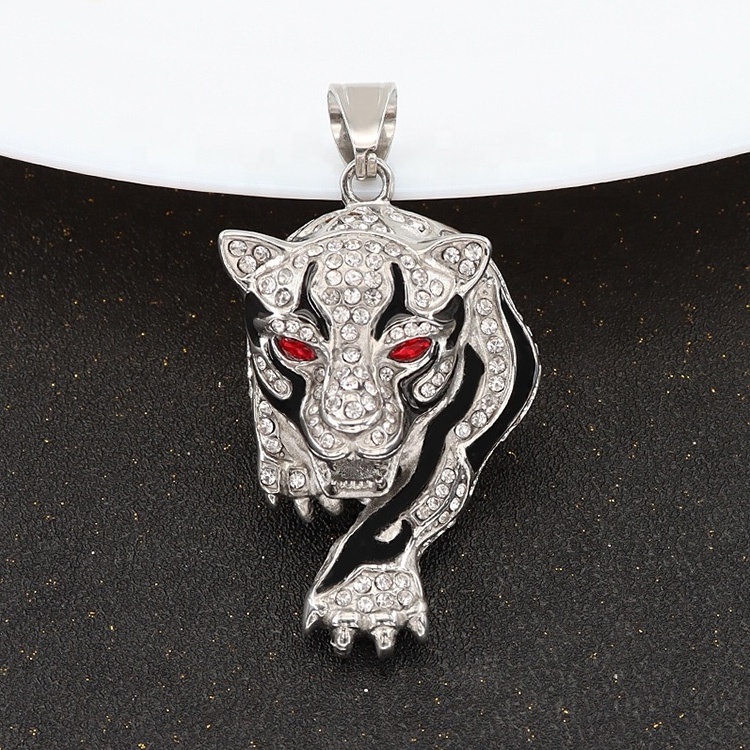 OEM Luxury Jewelry Big Zircon Crystal Leopard Pendant Necklace Stainless Steel  Jewelry Necklace Leopard Head Necklace