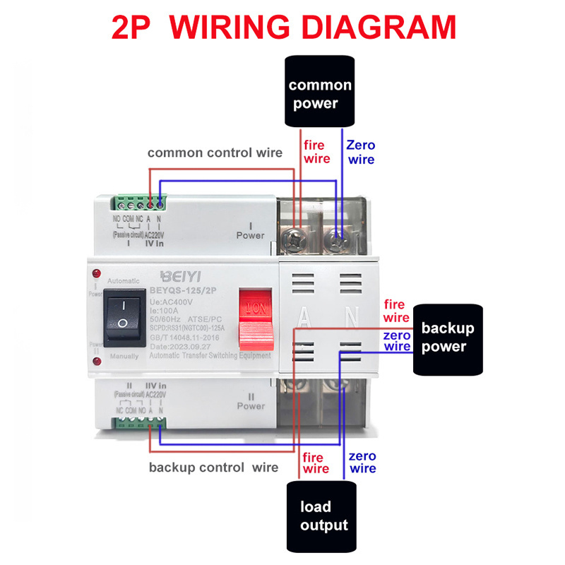 Household 2pole 100a dual power change over switching automatic transmission switching (ats)