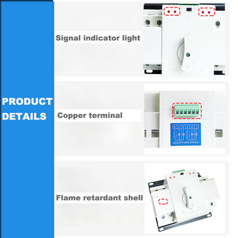 ATS mcb type dual power changeover switching ac 220v twin pole 100a 125 amp transfer switch automatic