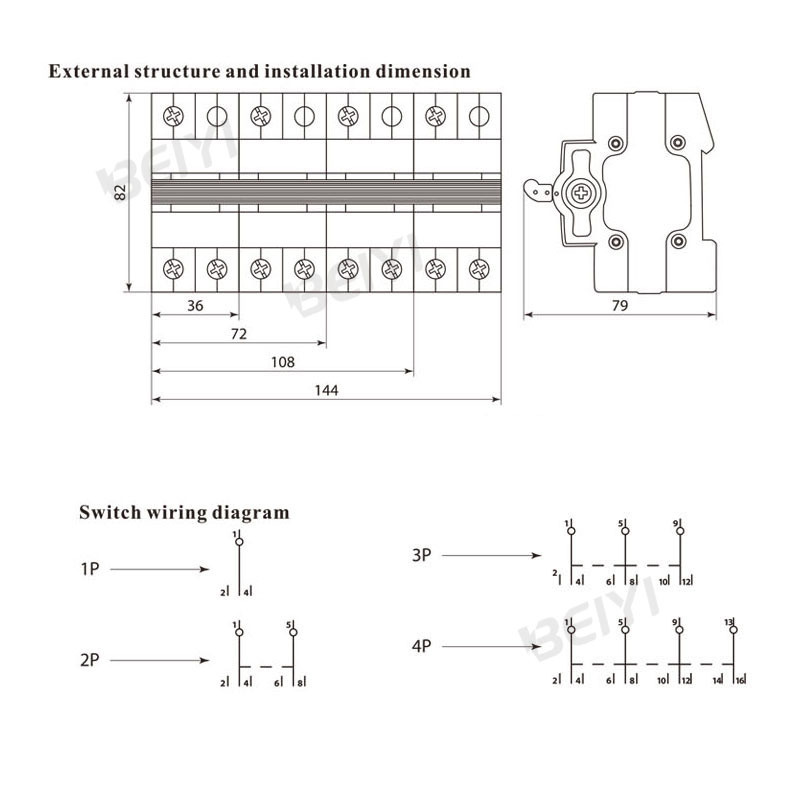 BEYQM-125 customized Manual type 50 amp change over switch 100 amp two pole 3p 4p manual circuit breaker transfer switch