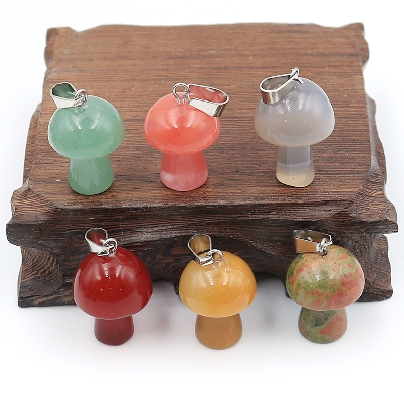 Natural Crystal Chakra Healing 20Mm Mushroom Umbrella Pendant Charm Crystal Mini Mushroom Pendant Necklace