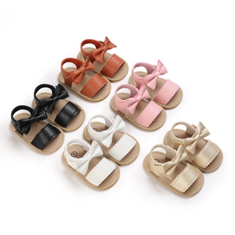 Baby Shoes summer 0-1 Years old Female baby Sandals Rubber Sole PU Bow Soft Bottom Nonslip Toddler Shoes