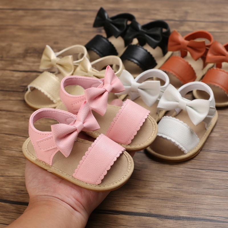 Baby Shoes summer 0-1 Years old Female baby Sandals Rubber Sole PU Bow Soft Bottom Nonslip Toddler Shoes