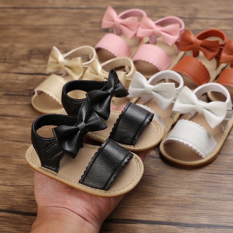 Baby Shoes summer 0-1 Years old Female baby Sandals Rubber Sole PU Bow Soft Bottom Nonslip Toddler Shoes