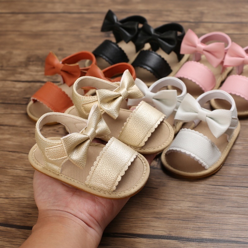 Baby Shoes summer 0-1 Years old Female baby Sandals Rubber Sole PU Bow Soft Bottom Nonslip Toddler Shoes