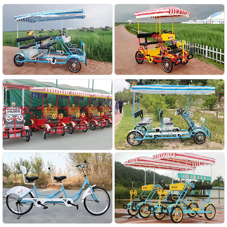 Double Row Seats Steel Tandem 4 Person Bicycle Sightseeing Bikes In Park