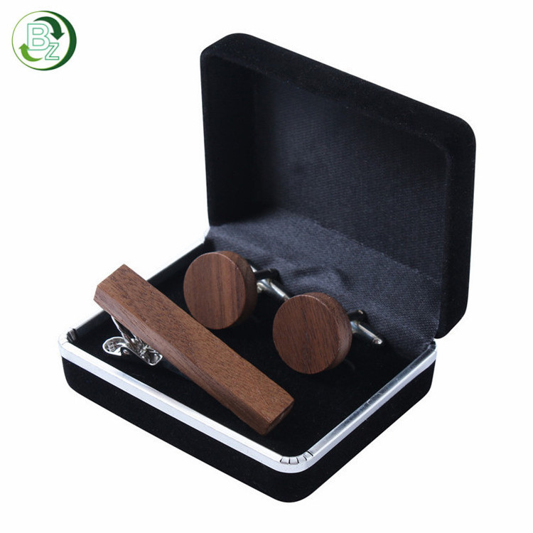 Factory direct retro wood cufflinks and tie clip blanks wholesale custom cufflink set