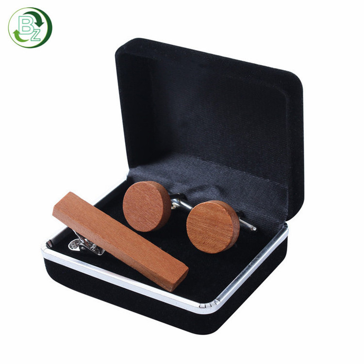 Factory direct retro wood cufflinks and tie clip blanks wholesale custom cufflink set