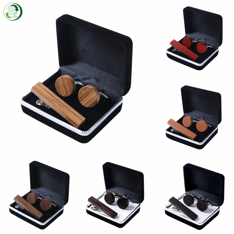 Factory direct retro wood cufflinks and tie clip blanks wholesale custom cufflink set