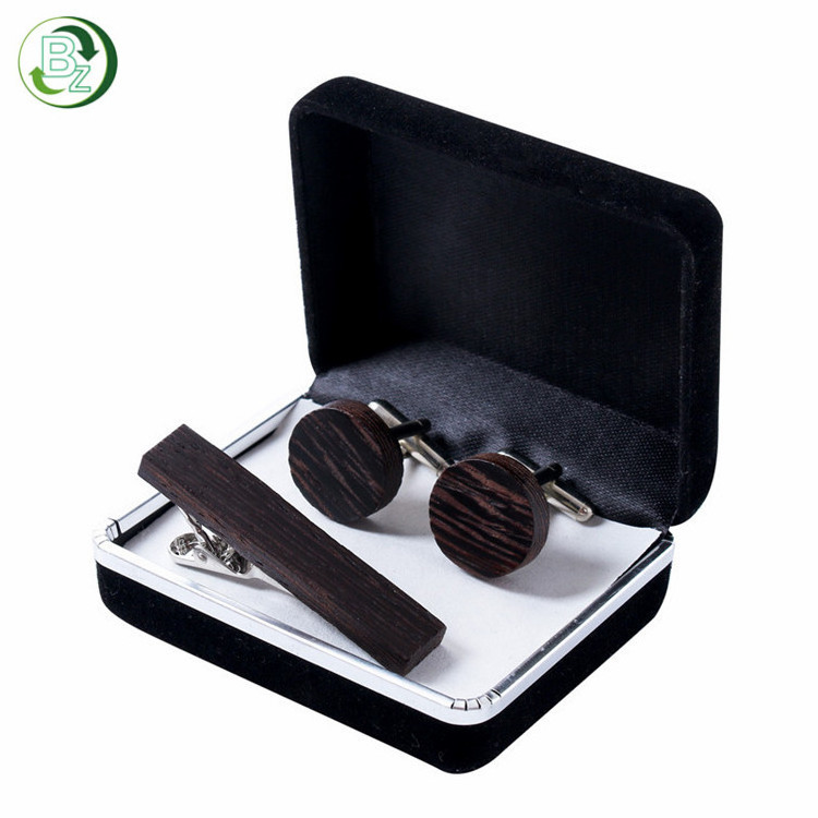 Factory direct retro wood cufflinks and tie clip blanks wholesale custom cufflink set