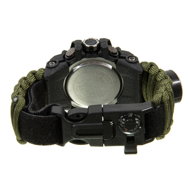 Men Watch Sport Watch Survival Watch Bracelet with Paracord/Whistle/Fire Starter/Scraper/Compass and Thermometer 6 in 1