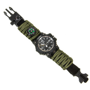 Men Watch Sport Watch Survival Watch Bracelet with Paracord/Whistle/Fire Starter/Scraper/Compass and Thermometer 6 in 1