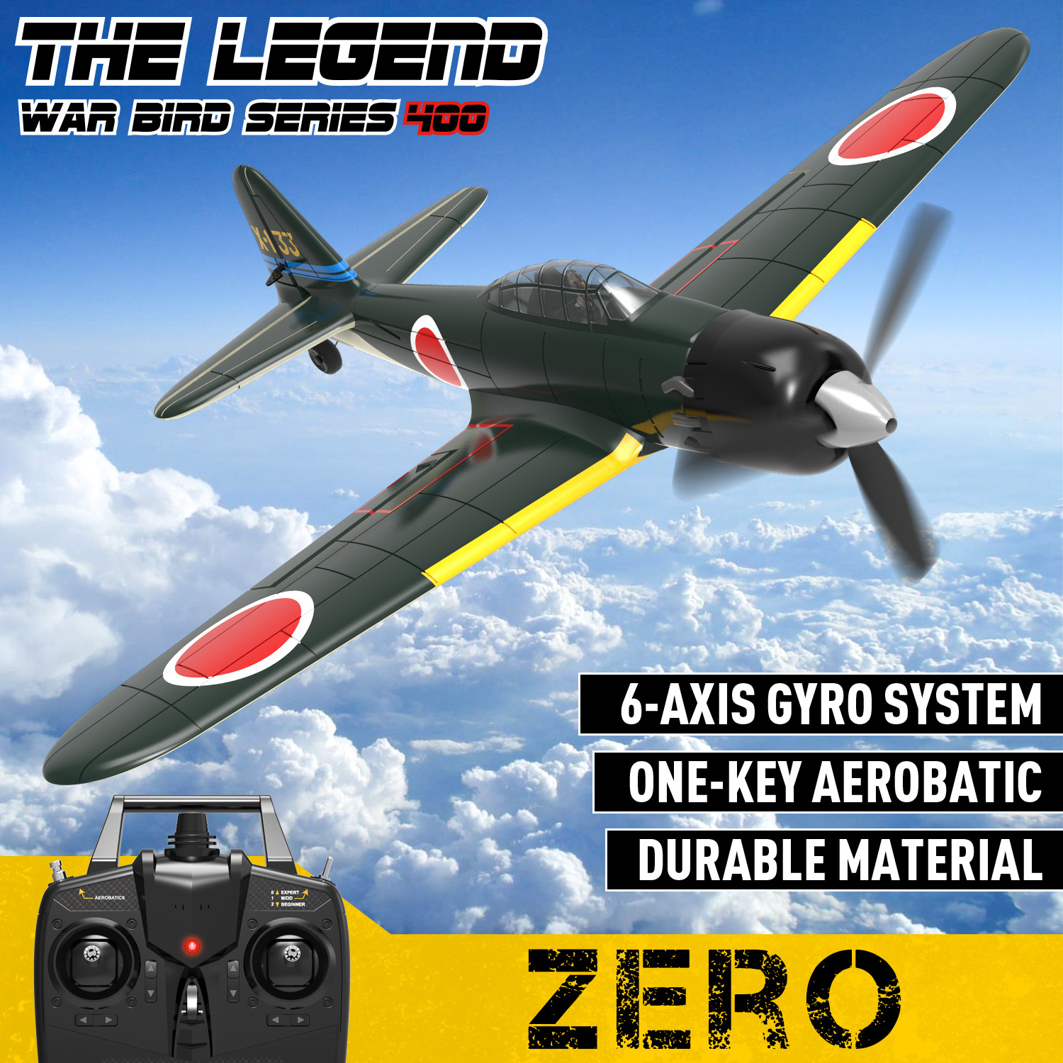 Paisible RC Park Flyer Zero Fighter Easy to Fly Beginner Radio Control Plane with Gyro Stabilizer