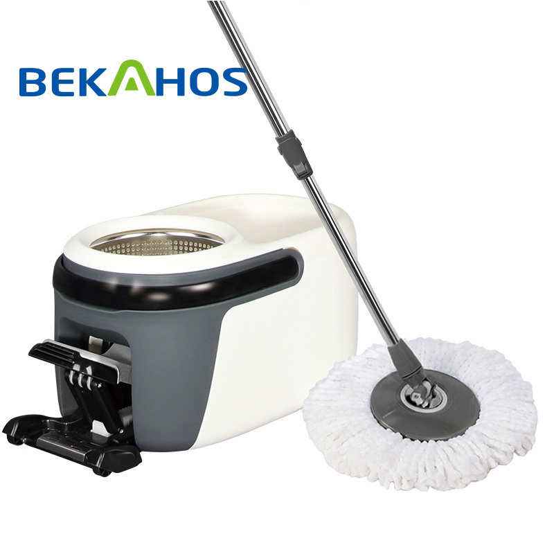 360 Rolling Spin pole Mop with 2 Microfiber Mop Heads, Foot Pedal Floor Mop Bucket Set