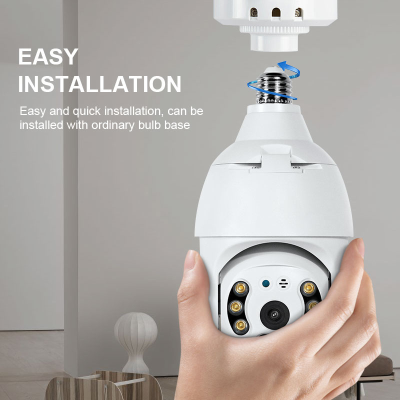 Outdoor Waterproof WIFI Light Bulb Camera 360 Degree Wireless Lamp Holder Auto Tracking PTZ Bulb Camera