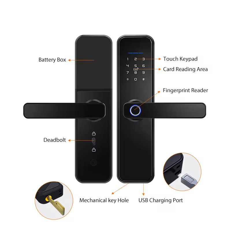 Waterproof Tuya Smart Biometric Door Lock WiFi TTlock App Fingerprint Door Handle Digital Keyless Home Outdoor Gate Lock