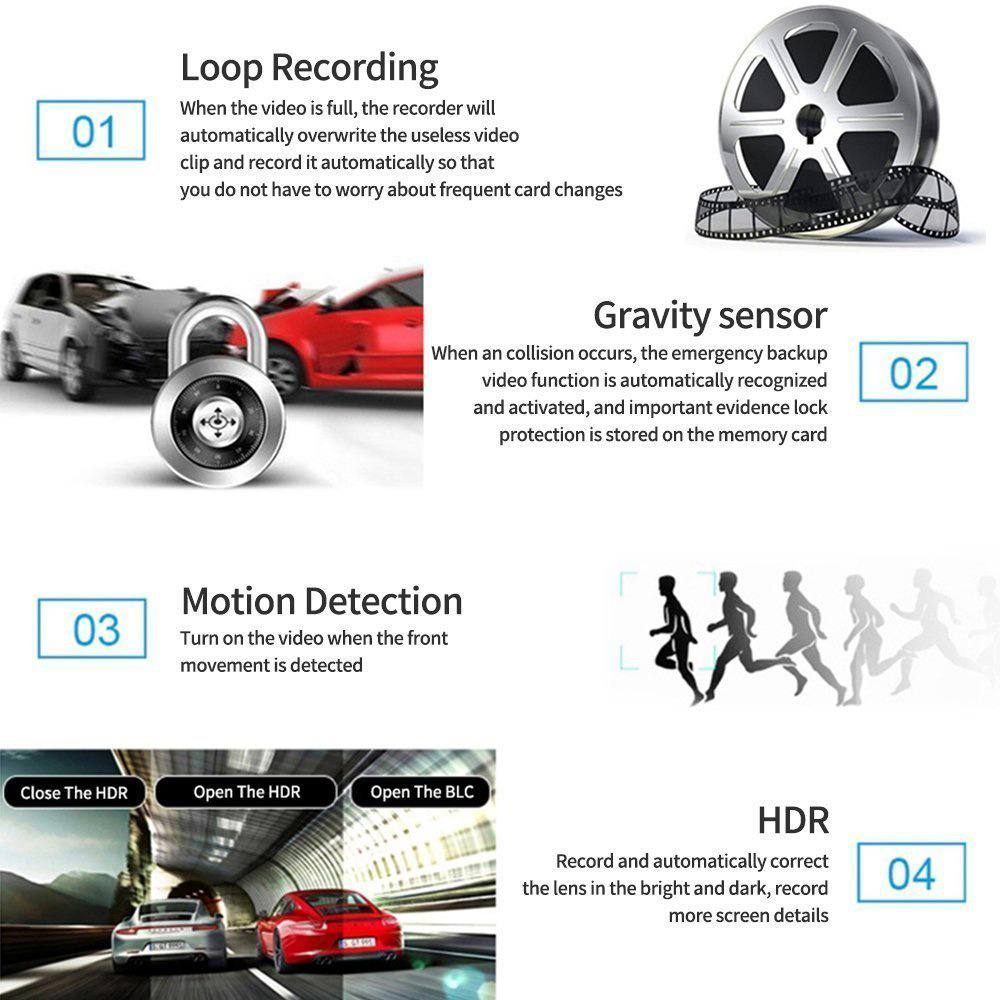 4.0 Inch 3 Lens Car Black Box HD 1080P Dash Cam 170 Degree Wide Angle Car Camera DVR Video Recorder Dashcam