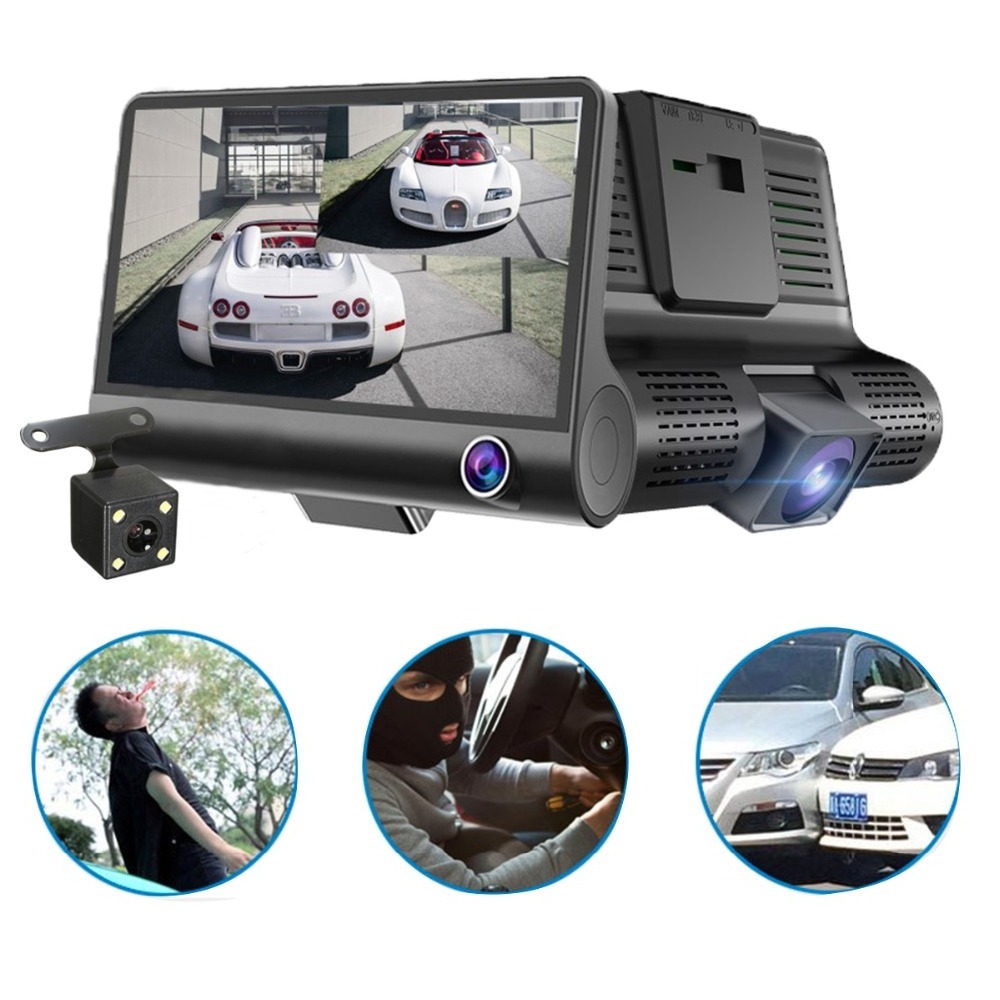 4.0 Inch 3 Lens Car Black Box HD 1080P Dash Cam 170 Degree Wide Angle Car Camera DVR Video Recorder Dashcam