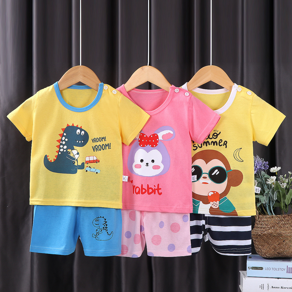 Summer Wholesale Children Kids Clothes Short Sleeve Baby T Shirt Boys Clothing Set Spring Cotton pajamas