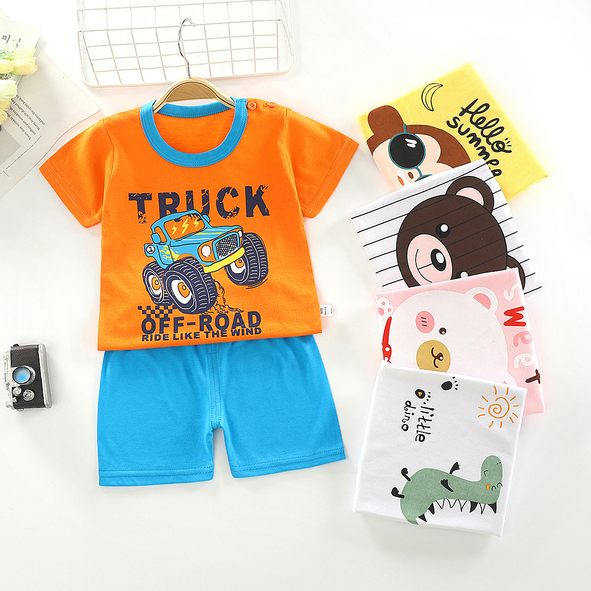 Summer Wholesale Children Kids Clothes Short Sleeve Baby T Shirt Boys Clothing Set Spring Cotton pajamas