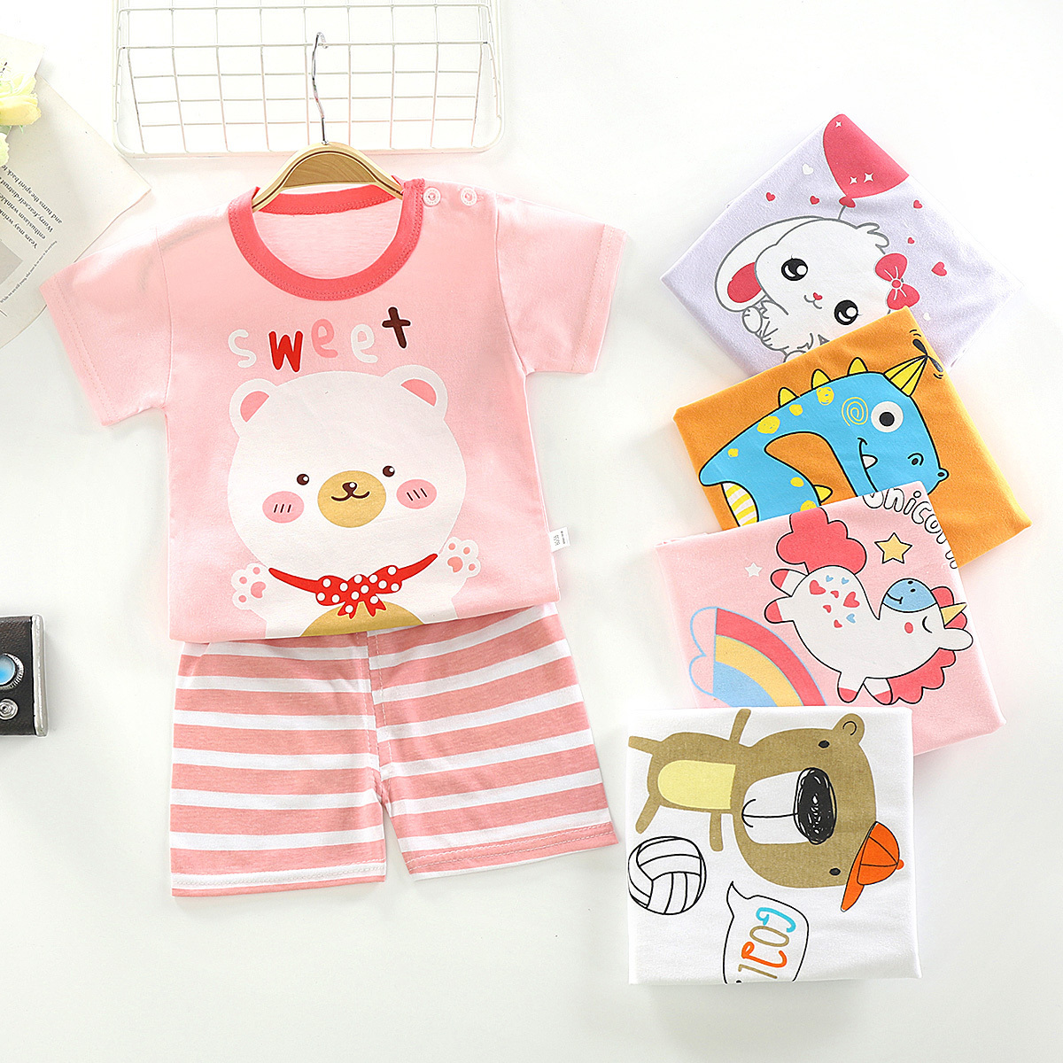 Summer Wholesale Children Kids Clothes Short Sleeve Baby T Shirt Boys Clothing Set Spring Cotton pajamas