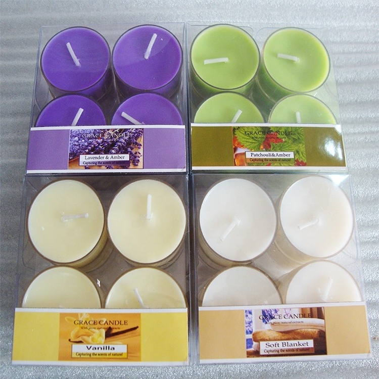 High Quality Paraffin Wax Scented Tea Light Candles in PVC Holder