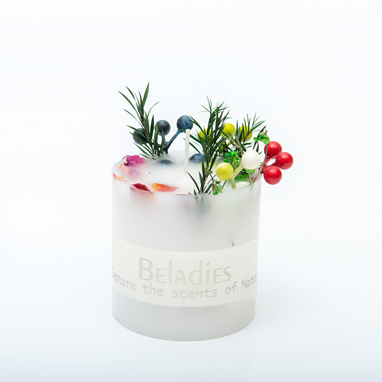 Hot selling fashion high quality packing hand dried flower candle pillar with dry flower