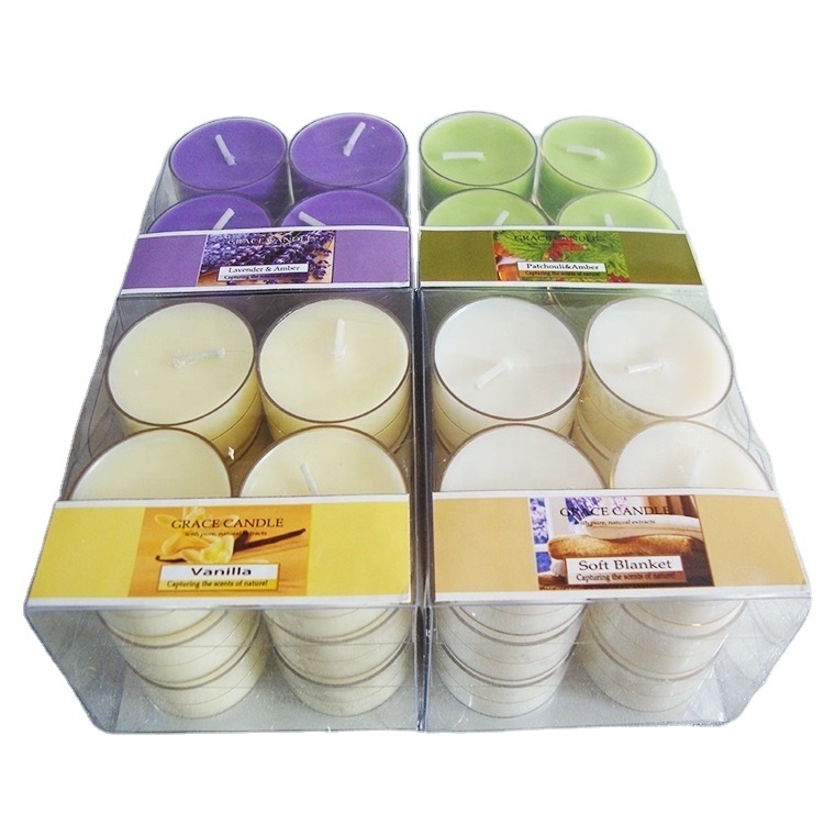 High Quality Paraffin Wax Scented Tea Light Candles in PVC Holder