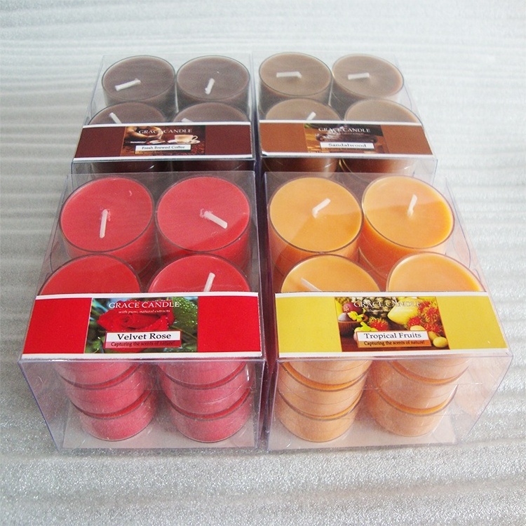 High Quality Paraffin Wax Scented Tea Light Candles in PVC Holder