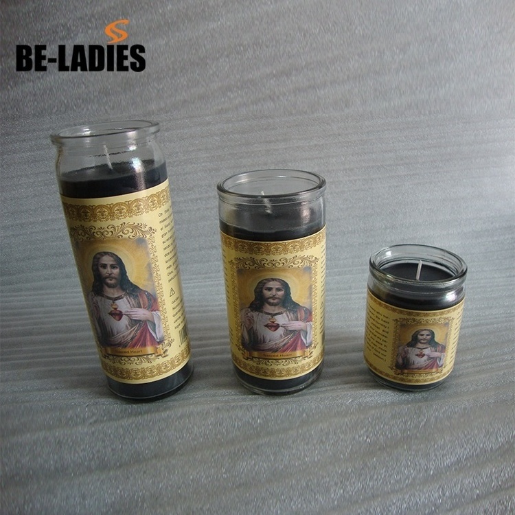 Custom 7 days glass jar jesus prayer votive religious candle with private label