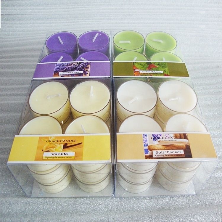 Luxury Small Paraffin Wax Scented Tea Light Candles Clear Cup in Bulk