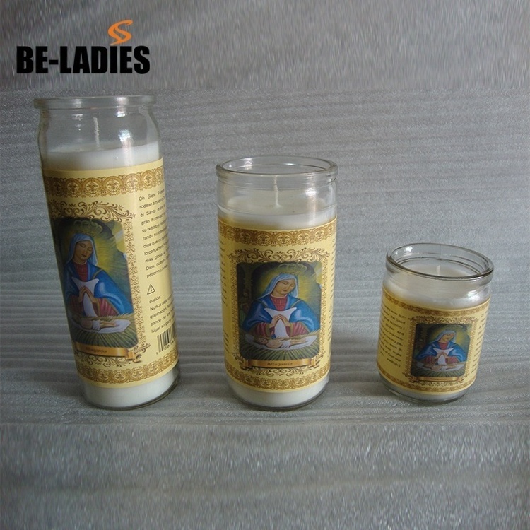 Custom 7 days glass jar jesus prayer votive religious candle with private label