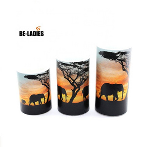 Colorful Printing Pattern Pillar Flameless Party Decoration Led Candles