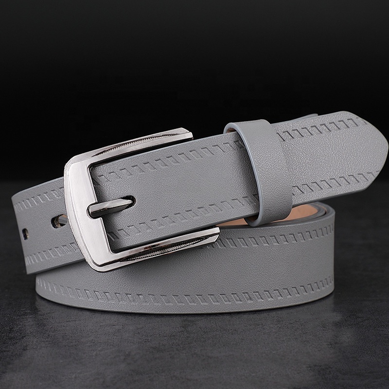 pin buckle fashion plain cowboy leather cattlehide slim classic men belt