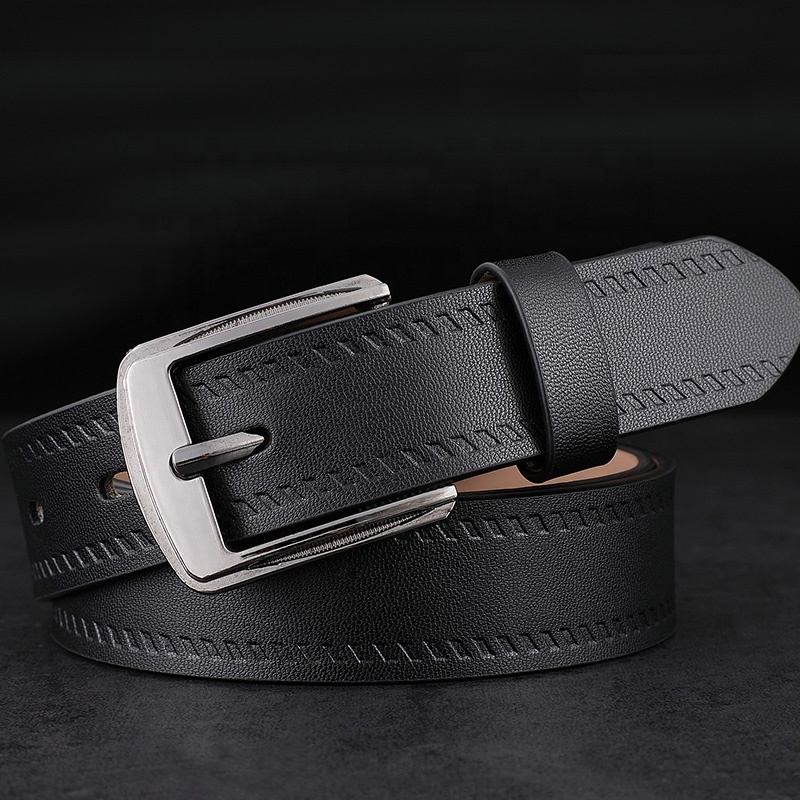 pin buckle fashion plain cowboy leather cattlehide slim classic men belt