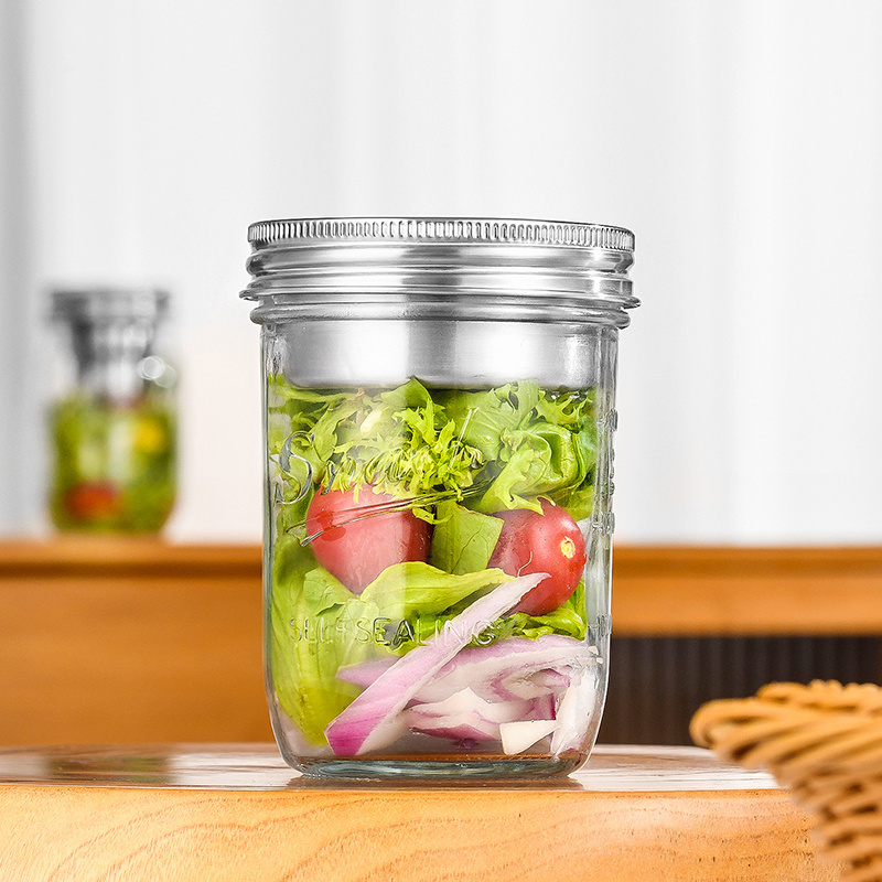 High Quality 450ml Fruit Vegetable Salad Jars 1 Gallon Clear Glass Storage Containers Mason Jar Lids Wide Mouth