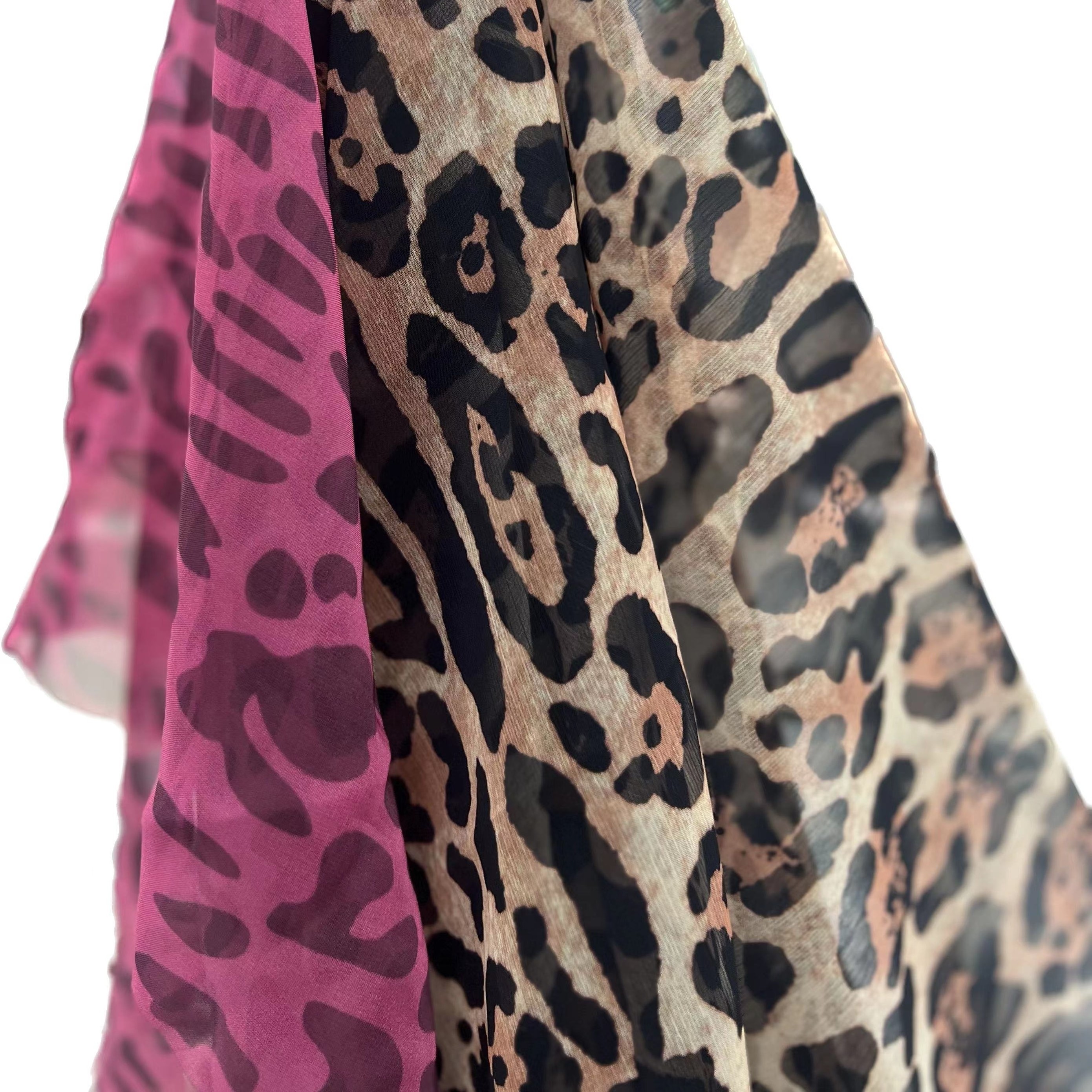 OEM&ODM best leopard digital print fabrics 50gsm 100% polyester chiffon tulle printed fabric for garment  headband dress