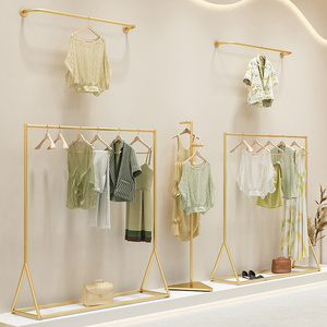 Fashion Boutique Gold Garment Wall Mounted Hanging Shelves Clothes Shop Furniture Metal Clothing Display Racks Shelf