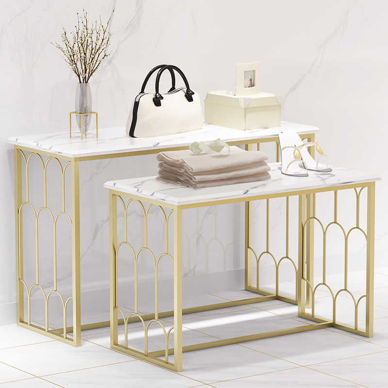 Elegant Lady Clothes Shop Shoes Handbag Display Table Golden Garment Storage Table  Nesting Table for Shoes Shop