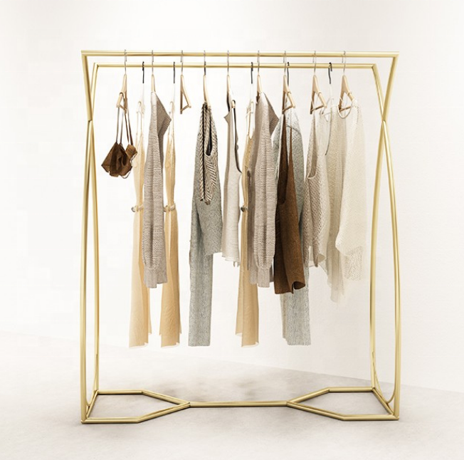 Gold Clothing Display Stand Retail Double Side Clothes Rack Boutique Shelving Garment Rack