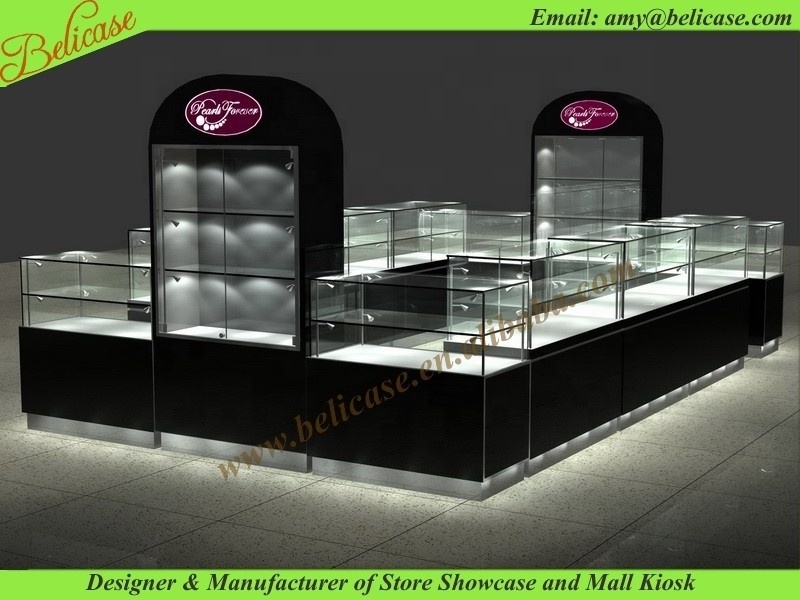 Glass Jewelry display island  jewellery  kiosk for mall wooden perfume kiosk with light mall kiosk design idea