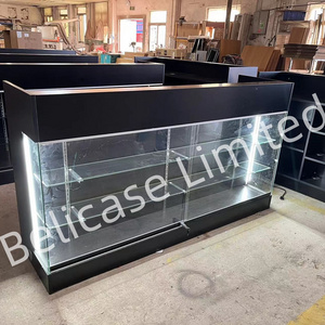 6ft Full Vision Retail Shop Table Lockable Cash Counter Wooden Vitrine Display Glass Cashier Check Out Counter With Led Light