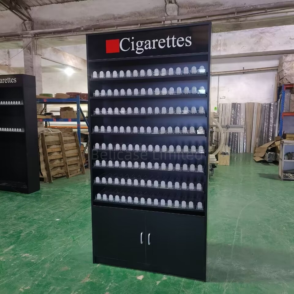 Smoke Shop Fittings Cigarettes Shelves Tobacco Display Stand with Storage Cabinet Led Lighting Tobacco Store Cigarette Racks