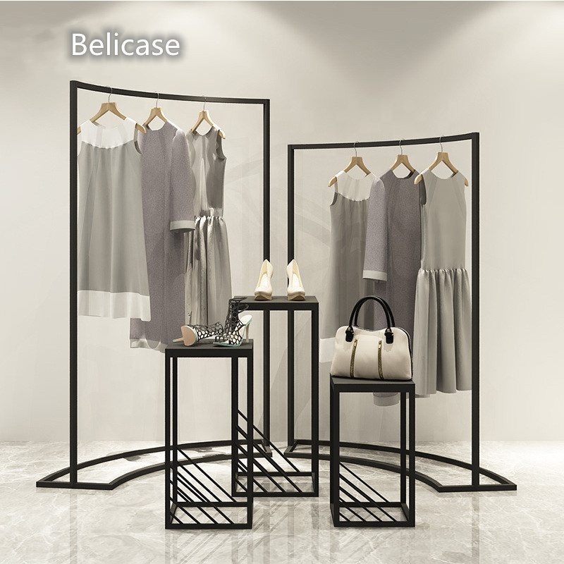 Boutique Shop Commercial Chrome Garment Shelf Metal Clothing Stand  Gold Clothes Display Rack for Clothing Store